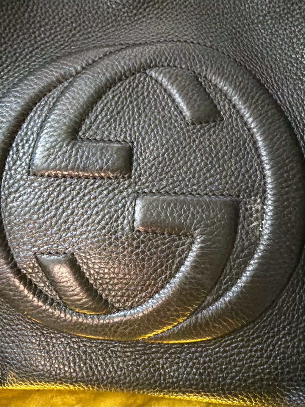 Gucci Black Embossed Interlocking G Leather Bag Detail